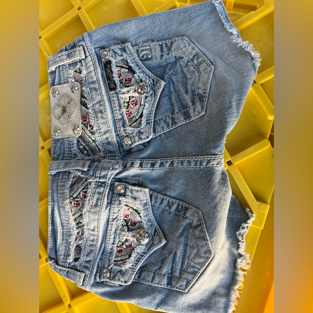 Miss Me Denim Shorts with Embellished Pockets